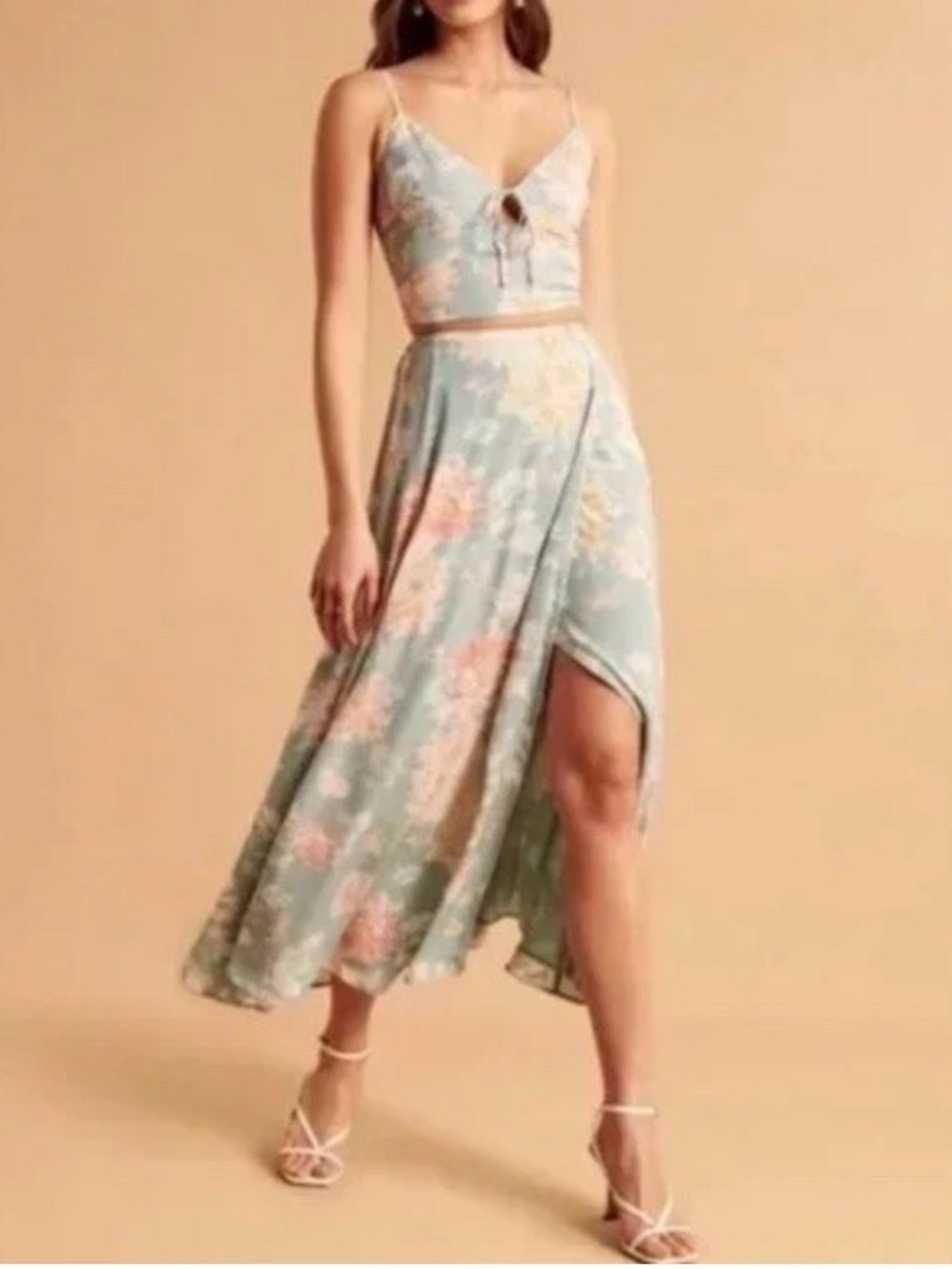 Abercrombie & Fitch light blue floral faux wrap maxi skirt